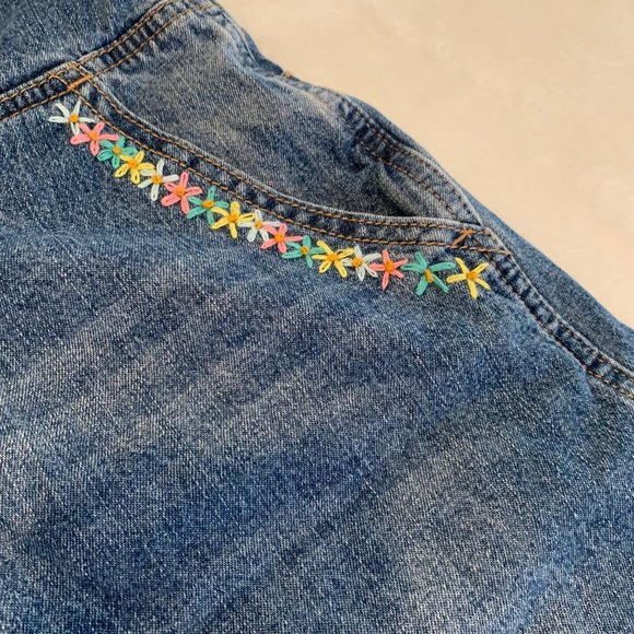 Chip Clip Medium Wash Embroidered Zip Front Short Overalls Size M - Picture 7 of 16